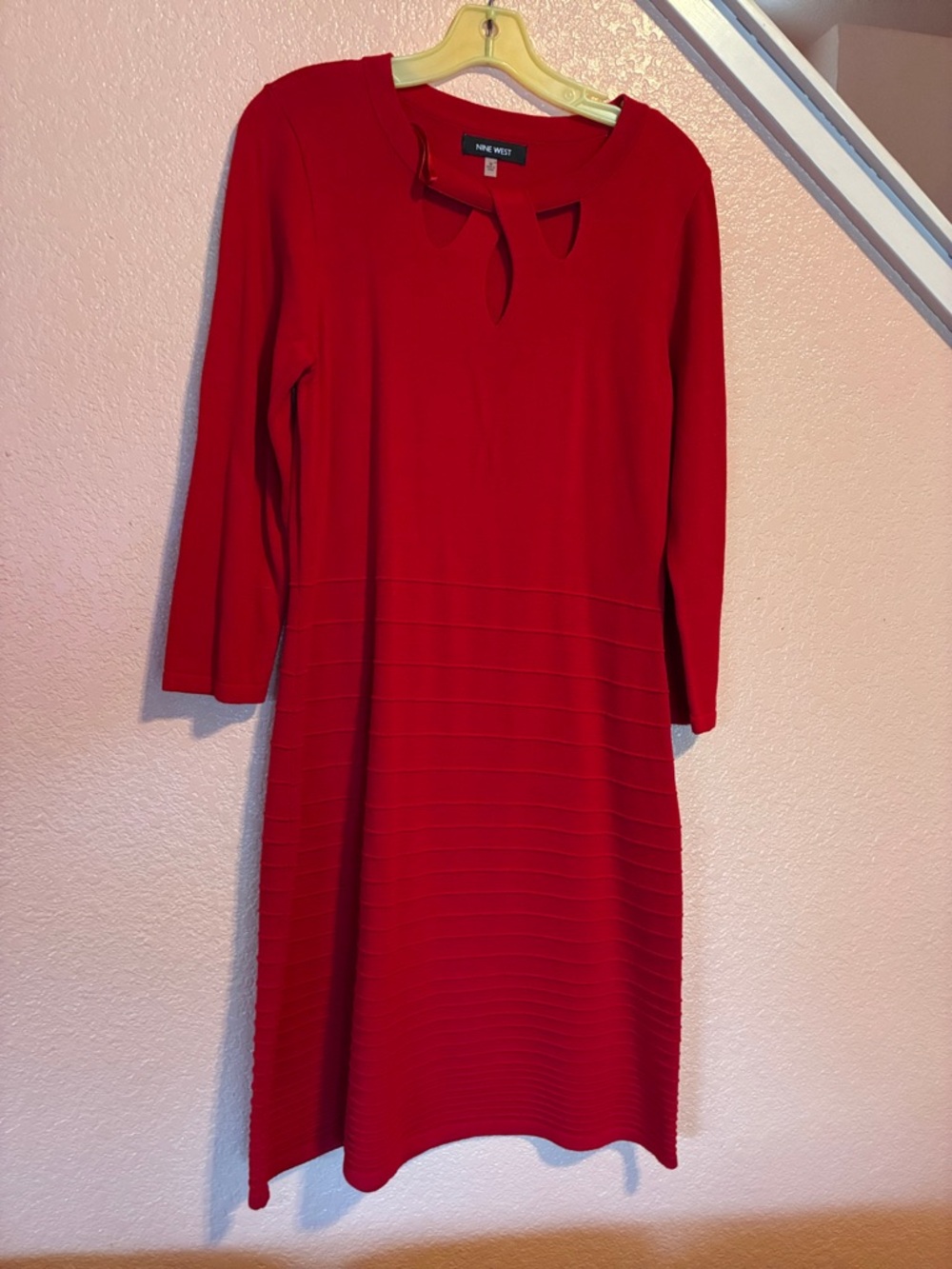 Nine West Vibrant Red Long Sleeve Knee Dress with Keyhole